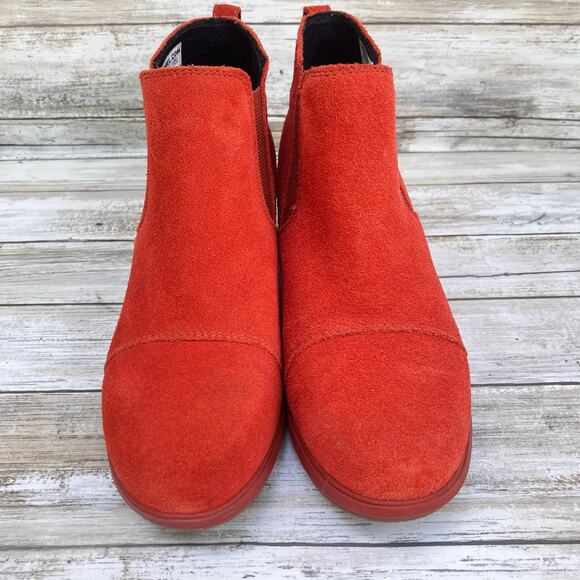 Sorel Boots Evie Pull On Bootie Sz 7.5 Orange Suede Waterproof Wedge Casual - Picture 2 of 10